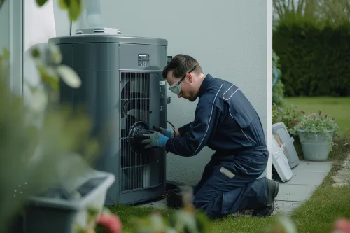 Une maison moderne avec thermomètre géant indiquant la consommation d'énergie et les zones de déperdition de chaleur
