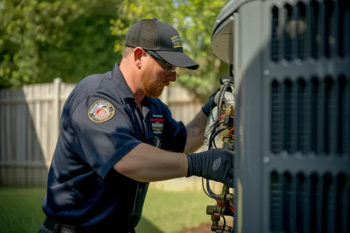 Un technicien effectue la maintenance régulière d'une pompe à chaleur pour optimiser ses performances énergétiques